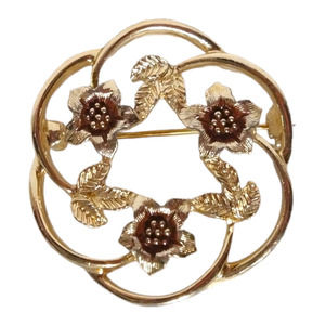 Sarah Coventry Brooch with Flowers Rose and Yellow Gold tone Signed